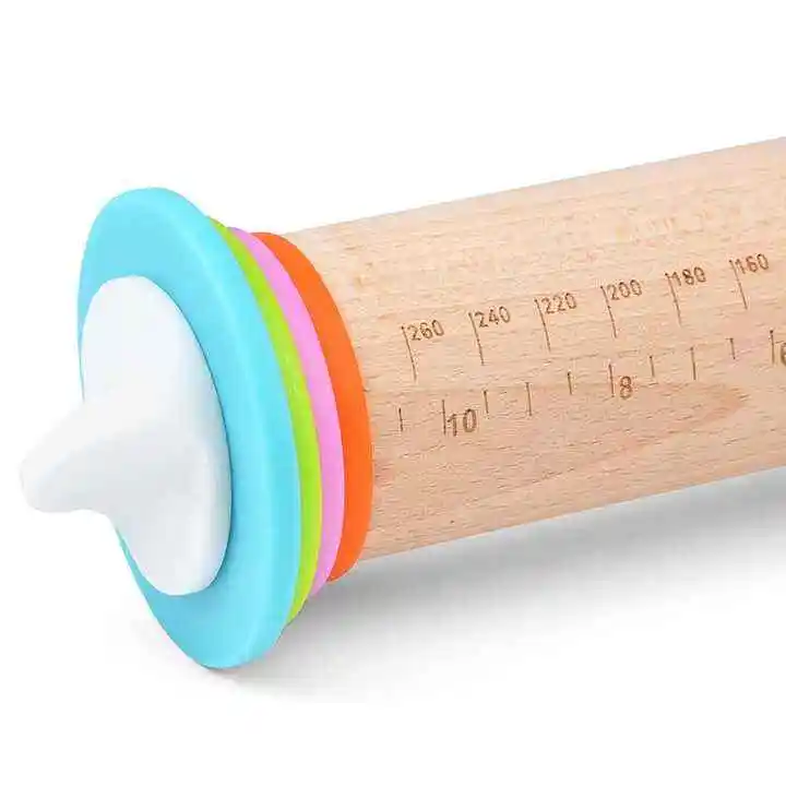 Classic Wood Rolling Pin for Baking French Long Dough Roller Beech Kitchen Utensil with Pastry Board Pattern