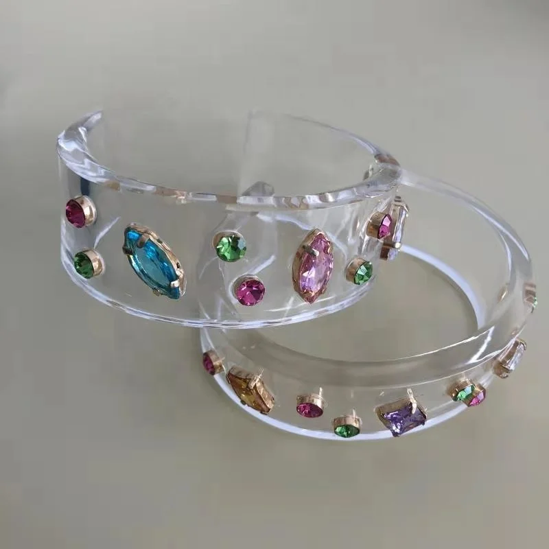 Transparent acrylic/resin arm cuff with zircon stone statement crystal bangle&bracelet fashion jewelry for women girl party