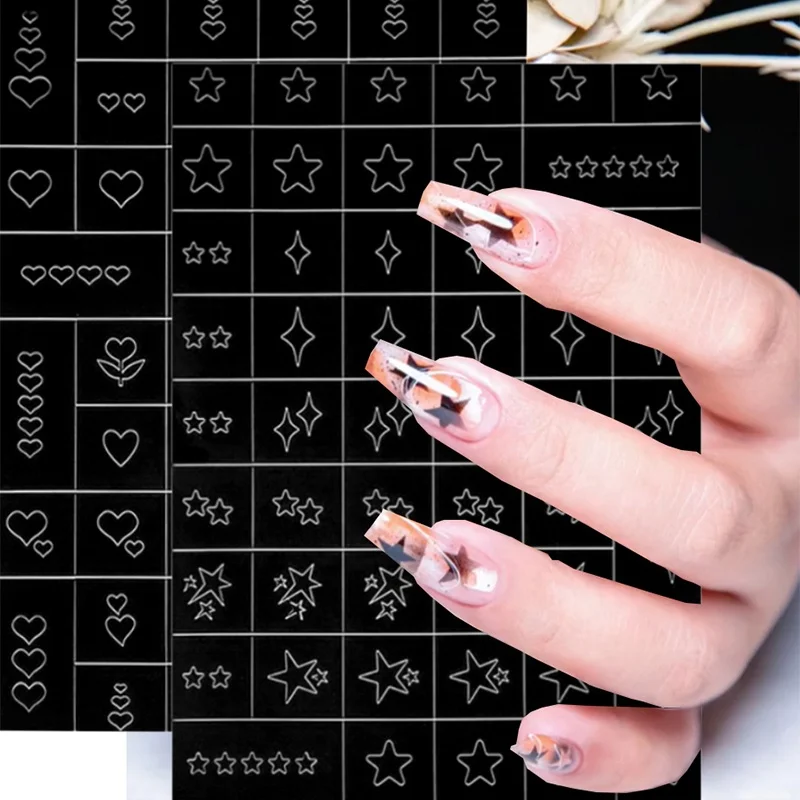 17 Styles Nail Art Sticker Airbrush Stencils Heart Butterfly Bear Star Hollow Nail Template Sticker