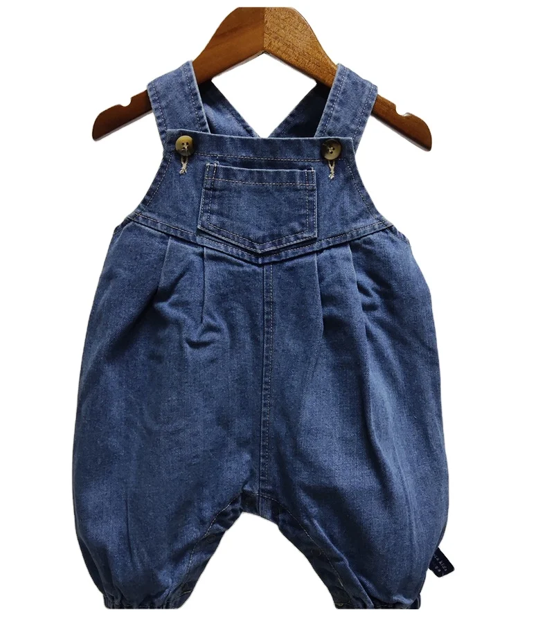 Sleeveless baby boys and girls denim rompers infants solid color jumpsuits toddlers loose overalls