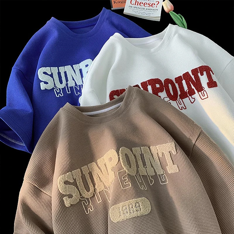 Custom Round Neck Design Organic Cotton Printed Heavyweight Oversize Plus Size Mens Plain Blank Towel Embroidery Tee T Shirt