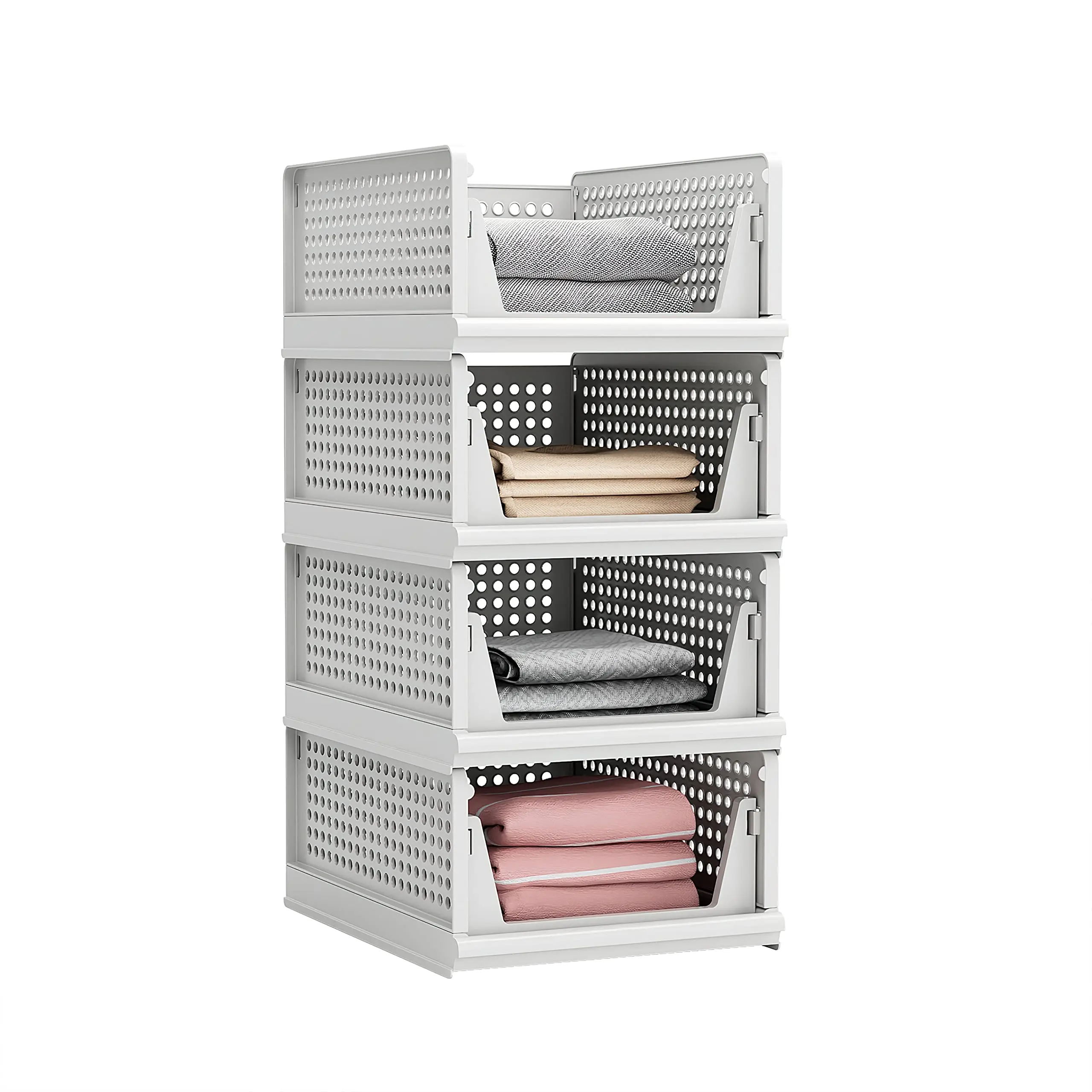 New White Plastic Folding Storage Baskets Stackable Desktop Organizer for Home Cloth