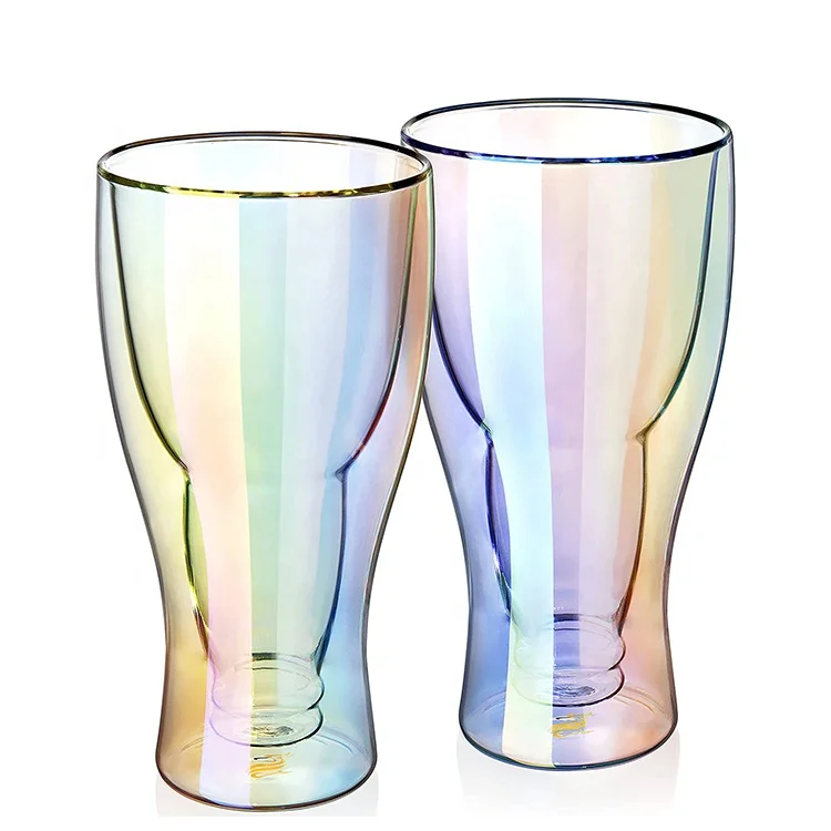 High Borosilicate Perfect Gift  Insulated Double Wall Upside Down Colored Beer Glass with Luxury Package