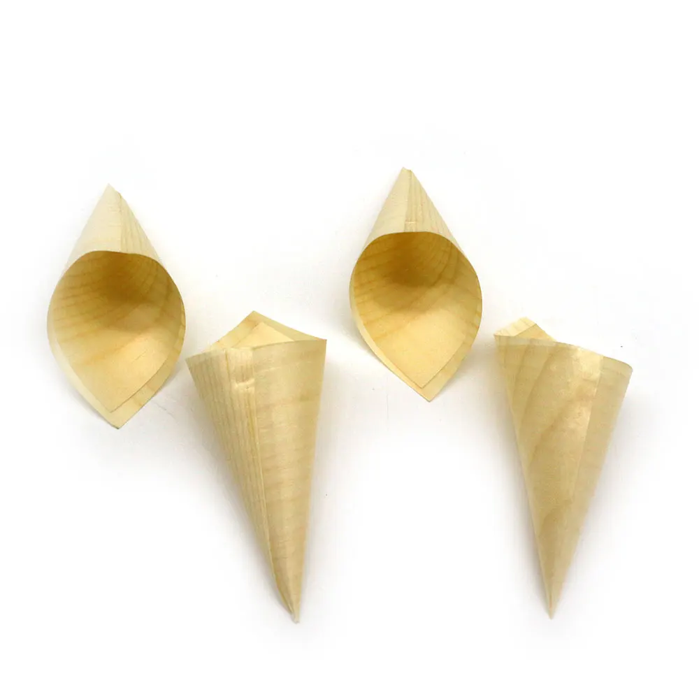 Disposable 3.3inch 5inch 7inch 9.5inch Wooden Cone For Food