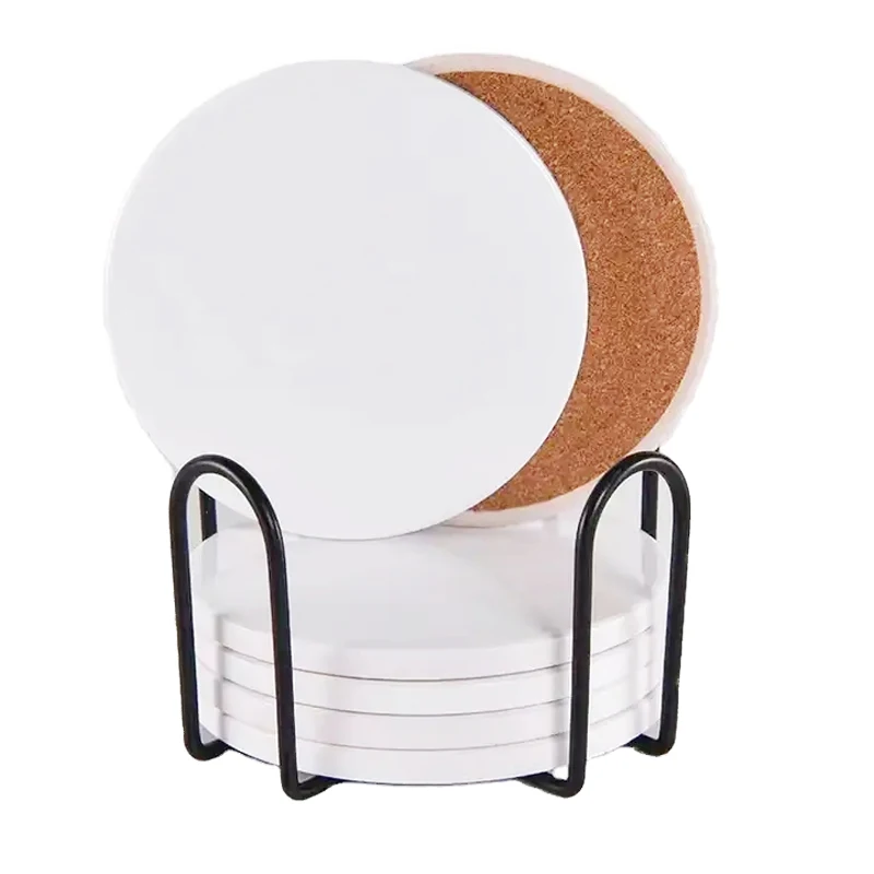 Сублимационная керамическая плитка для поделок, подставки 4 дюйма, неглазурованные керамические подставки для напитков с пробковой подкладкой