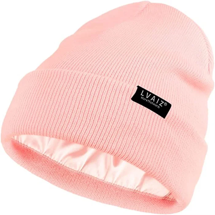 Mix Color Custom Logo Satin Lined Knit Satin Lined Beanie Winter Hat Women Custom Beanie Hat Men Satin Lined Beanie