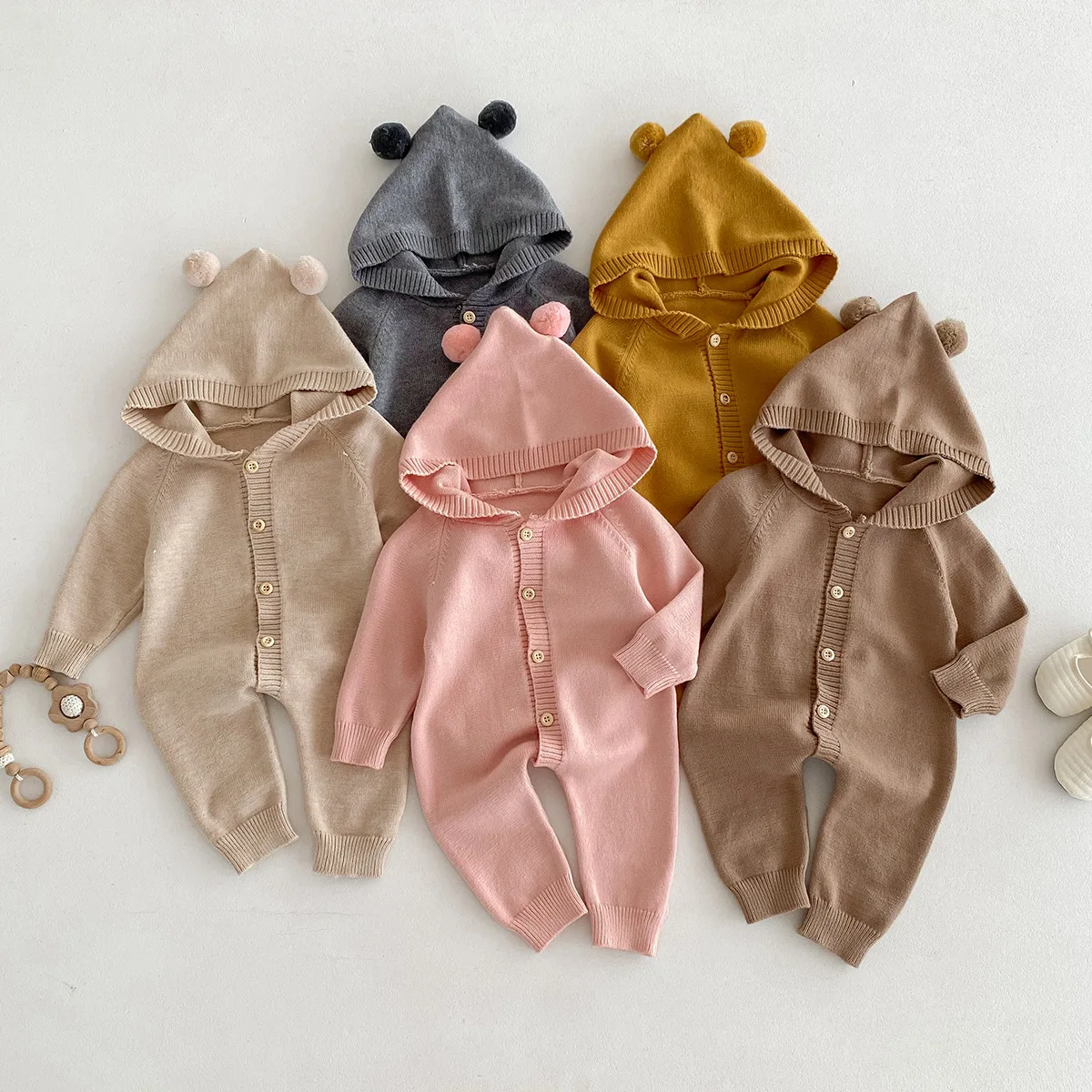 Custom Logo Autumn Newborn Baby Knit Sweater Playsuit Infant Knitted Sweater Romper Kids Girl Solid Color Bodysuit