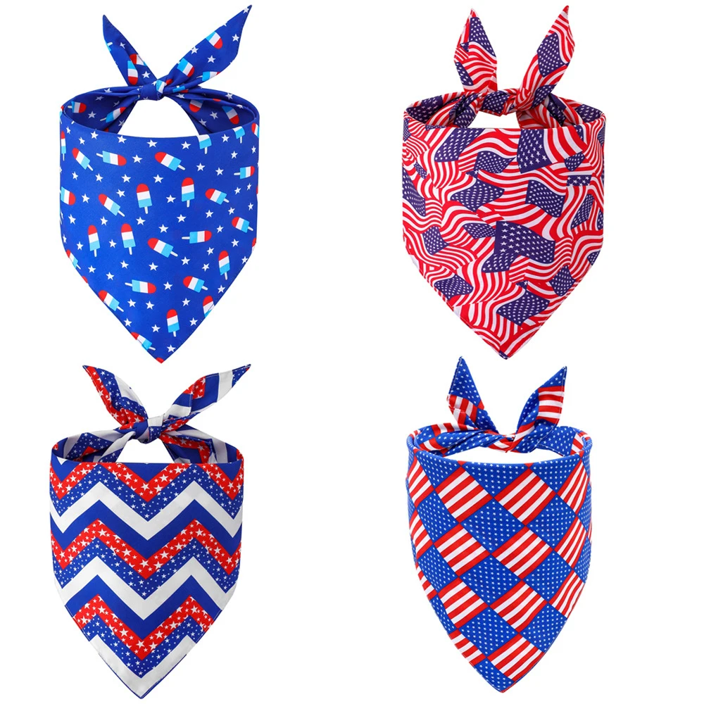 Wholesale Pet Dog American Flag Bandana Summer Double Sided Reversible Independence Day Pet Dog Bandana for Dogs