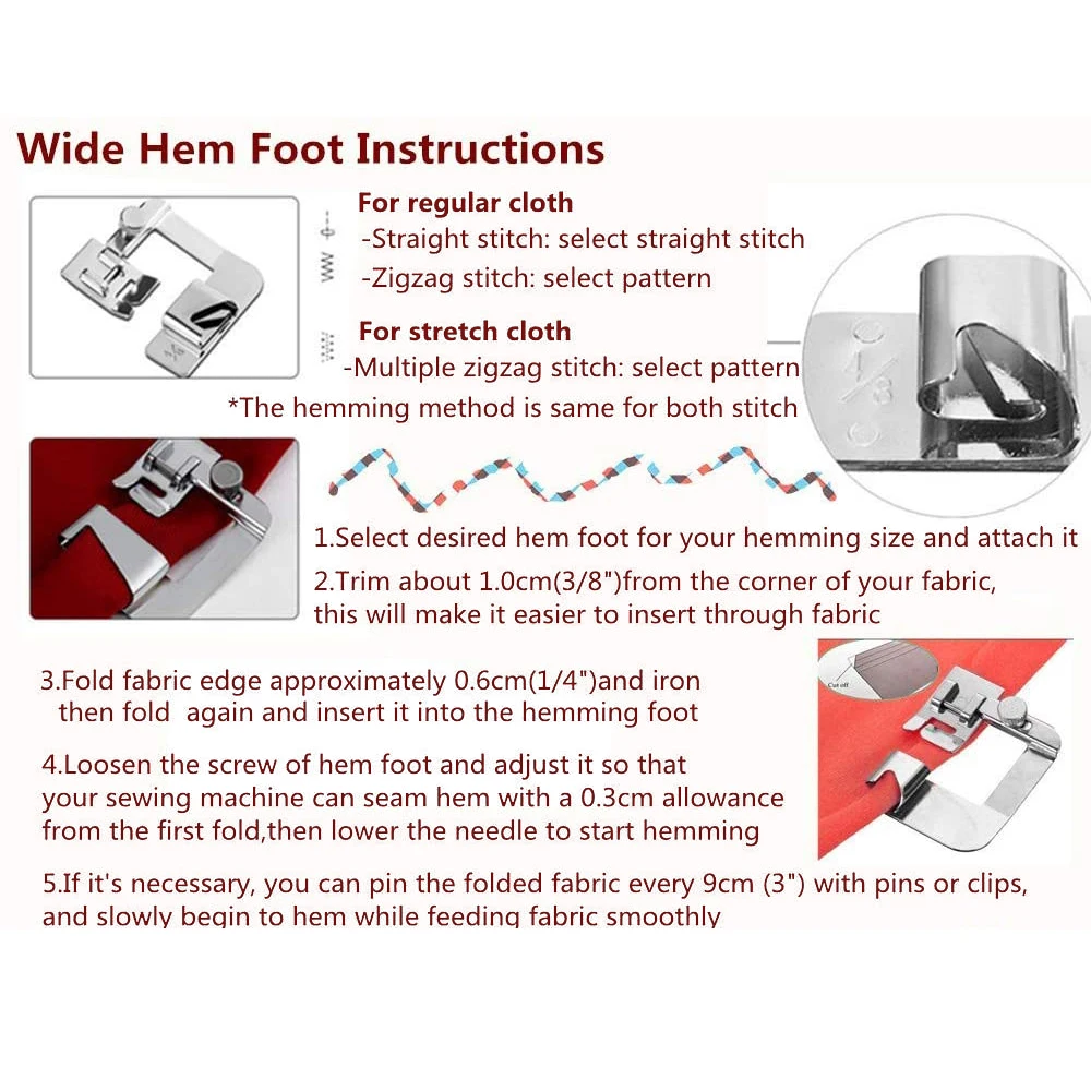 6/8 Wide Rolled Hem Pressure Foot Sewing Machine Presser Foot Hemmer Foot Set Low Shank Sewing Machine
