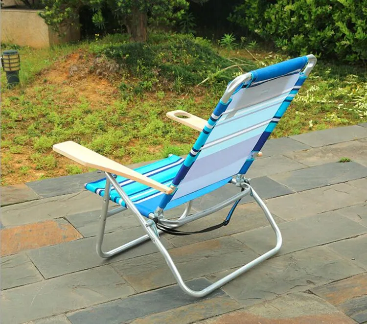 Beach chair with cupholder wood armrest  Backpack  easy to carry camping outdoor  metail aluminum