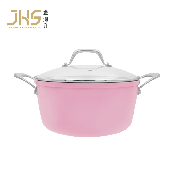 Induction bottom 7pcs PINK WHITE aluminum kitchen non stick nonstick cooking pots and pans cookware sets with glass lid