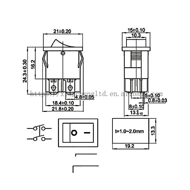Power Switch 15x21mm Green Light ON OFF 4 Pin 2 Position 10A 250VAC 6A 250VAC 15*21mm Rocker Switch