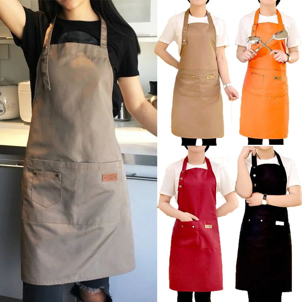 Chef kitchen cooking bbq waterproof polyester cotton apron with pockets for women men