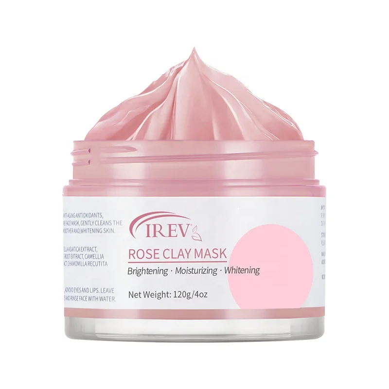 Natural Organic Pink Rose Mud Mask Facial Purifying Anti-Acne Anti-Toxin Whitening Moisturizing Pink Clay Mud Face Mask