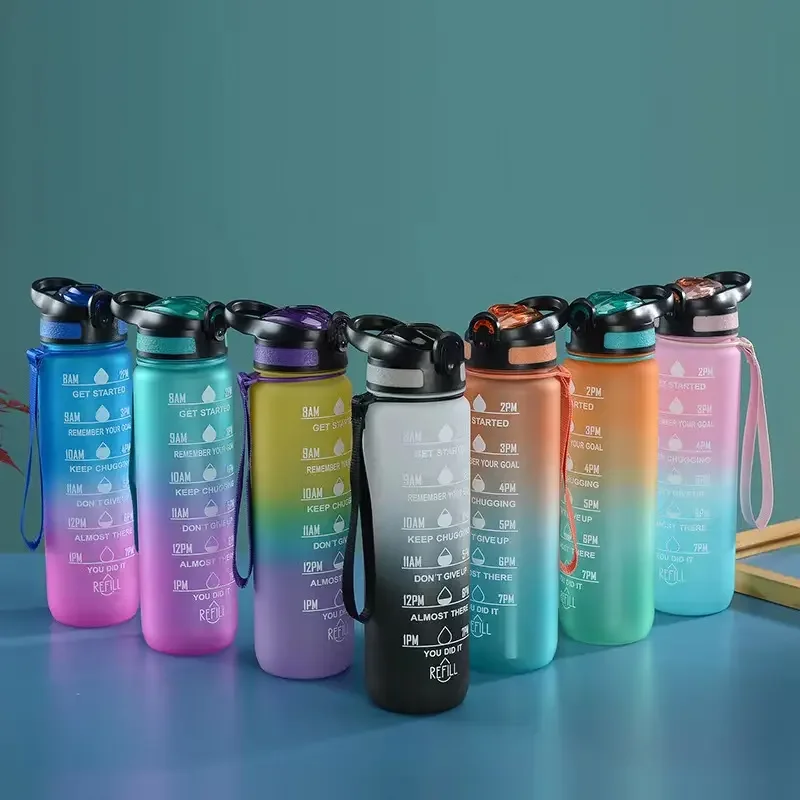Best Selling Sports Bottle Water 1L BPA Free Fitness Water Bottle Tritan Motivational Water Bottle With Time Marker and Straw