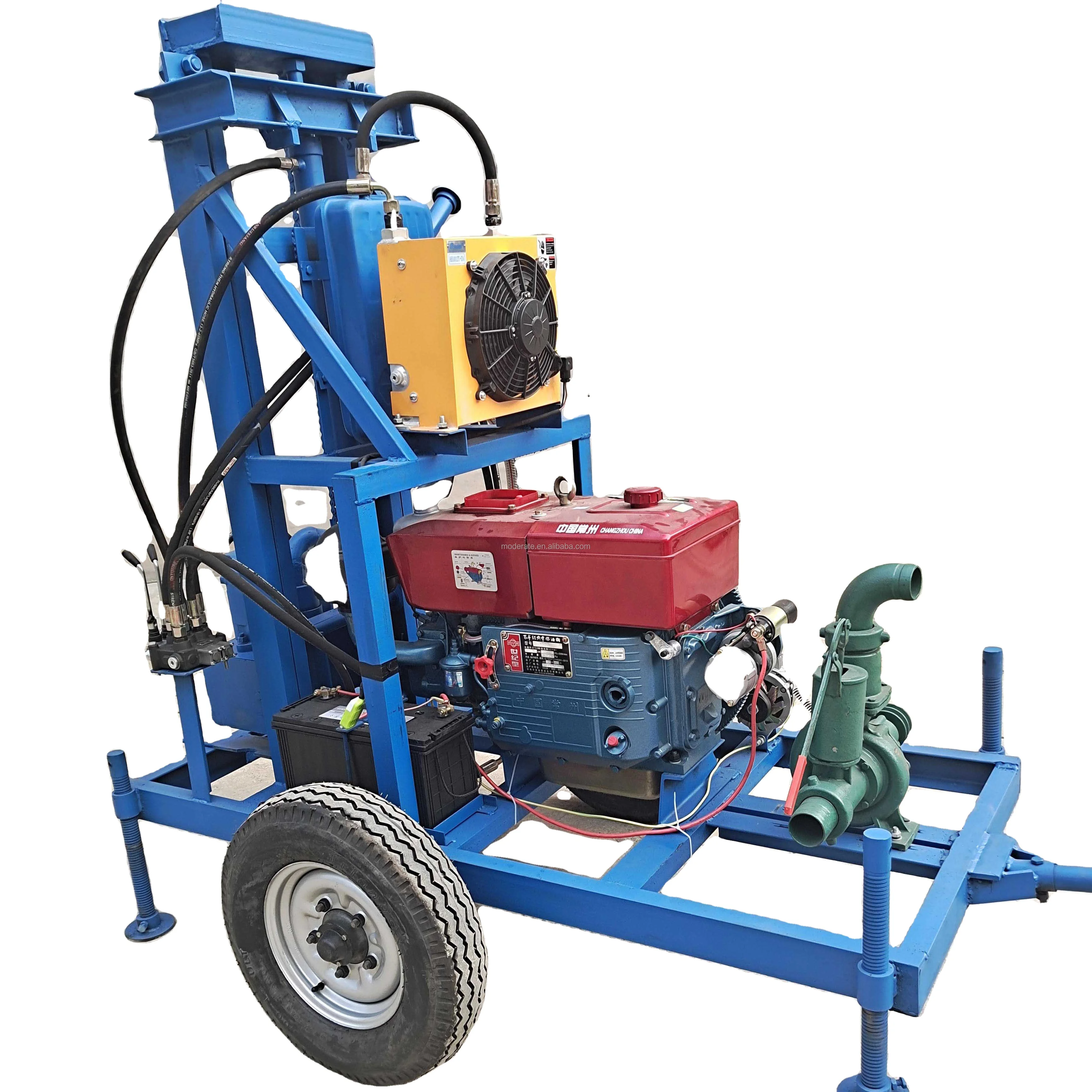 Mini small portable 150 m tractor mounted water drilling rig steel plate rock borehole drilling machine