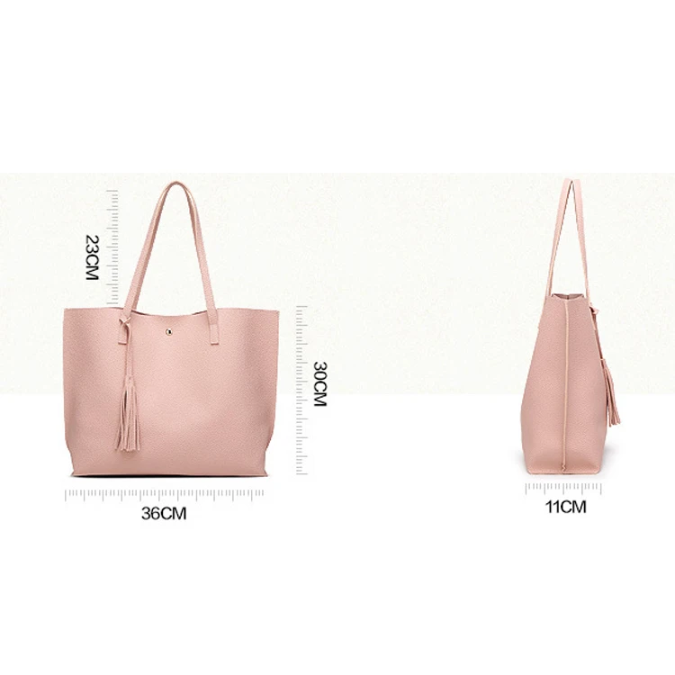 heavy duty extra large oversized leather tote bag plain synthetic pu leather ladies shoulder strap tote bag with tassel