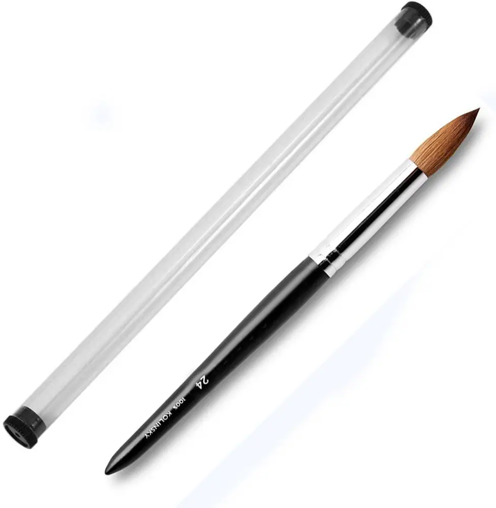 100% Pure Kolinsky Sable Hair Wood Handle with Silver Ferrule Size 24 Round Shaped Style  Acrylic Nail Brush