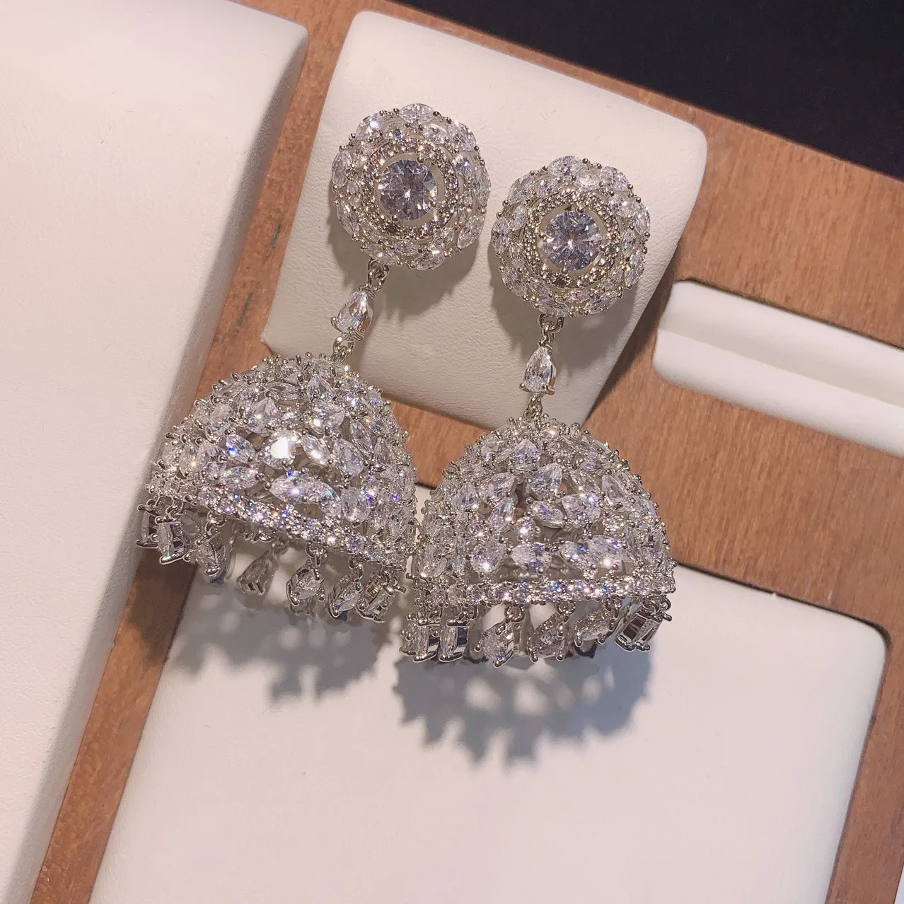 Wedding Luxury Chandelier Earrings 2022 CZ Dangling Gold Earrings Style Jewelry Indian Brass Gold Plated Trendy Opp Bag Zircon