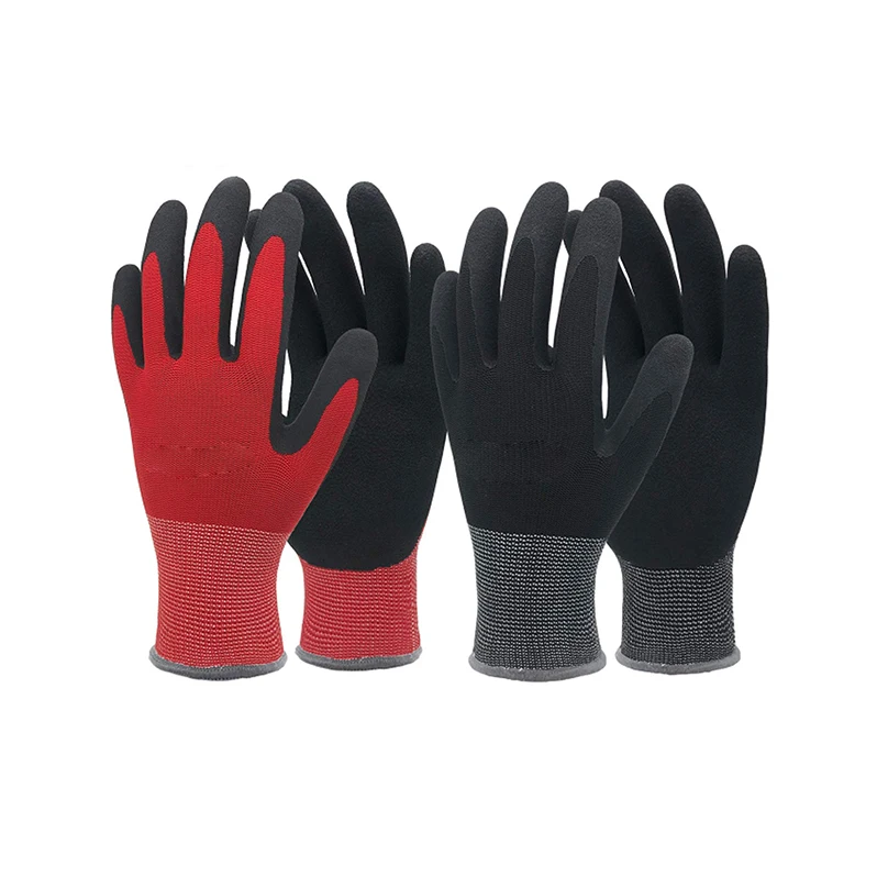 Factory Price 13 Gauge Red Black Polyester Cotton Latex Palm Coated Gloves For Garden Construction