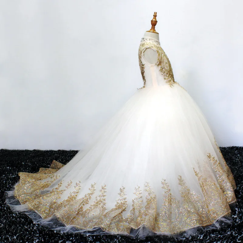Wholesale Sleeveless Ivory Embroidery Ball Gown Party Princess Pageant Dress for Baby Girl