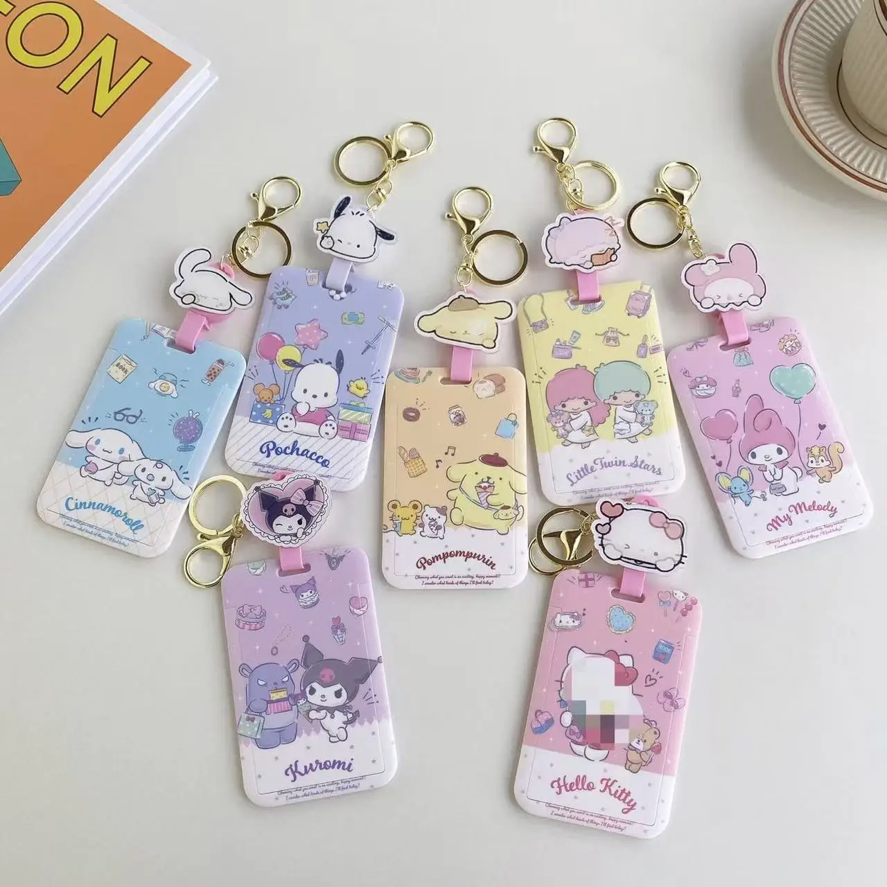 New Cartoon Kawaii Bubu School bus card Holder with Keychain Anime Easy to stretch buckle id Card Holder ABS Plastic Card case