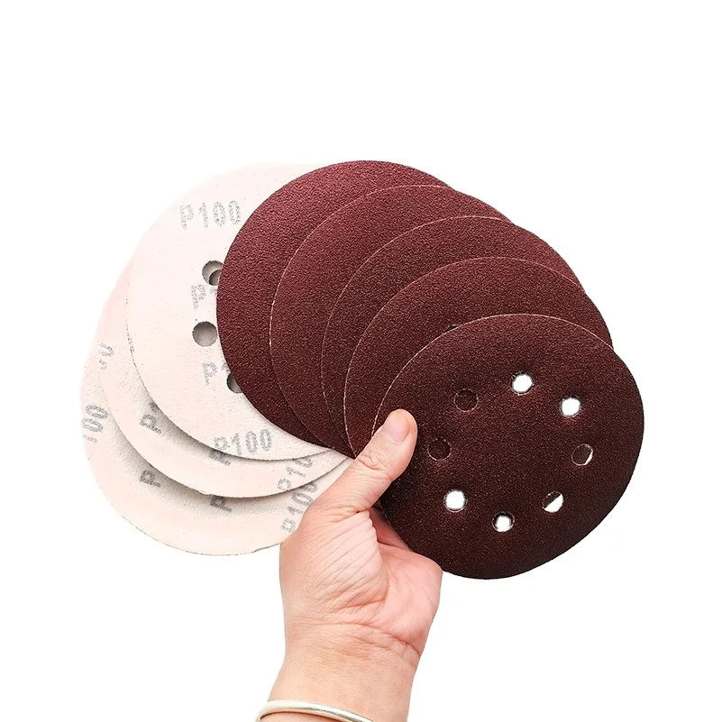 1000pcs 5 inch 8 holes Hook and Loop Round Paper Discs 125mm Red Aluminum Oxide Sand Disc