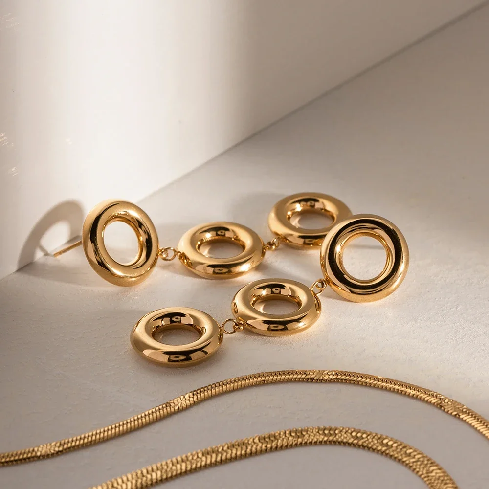 Chunky Hoops Pendant Earring Geometric 18K PVD Gold Plated Stainless Steel Metal Style Waterproofing Drop Earring For Women