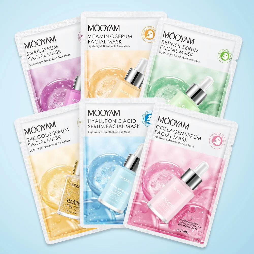 Private Label Korean Beauty Retinol Skin Care Serum Face Masks Sheet Snail Vitamin C Essence Mascarillasl Facial Mask