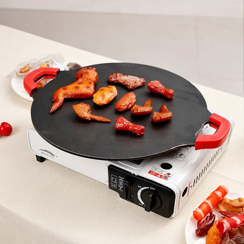 Wholesale Cast Iron round Frying Pan Non-Stick Korea BBQ Grill Pan for Outdoor Camping Cookware
