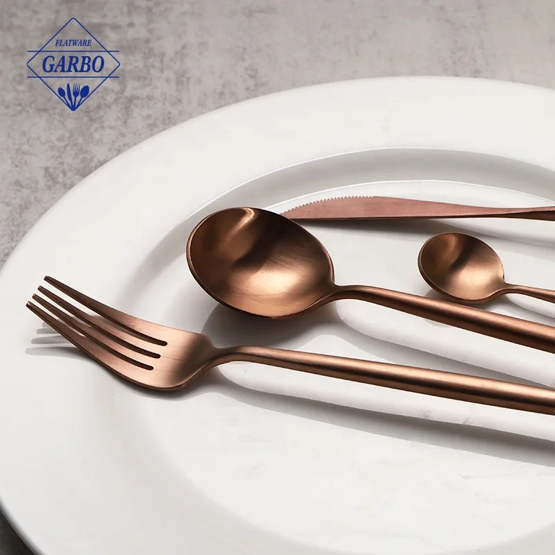 Wholesale 24pcs Matte Stainless Steel Flatware Classical Vintage Rosa Gold Silverware Set Cutlery Copper Cutlery Set