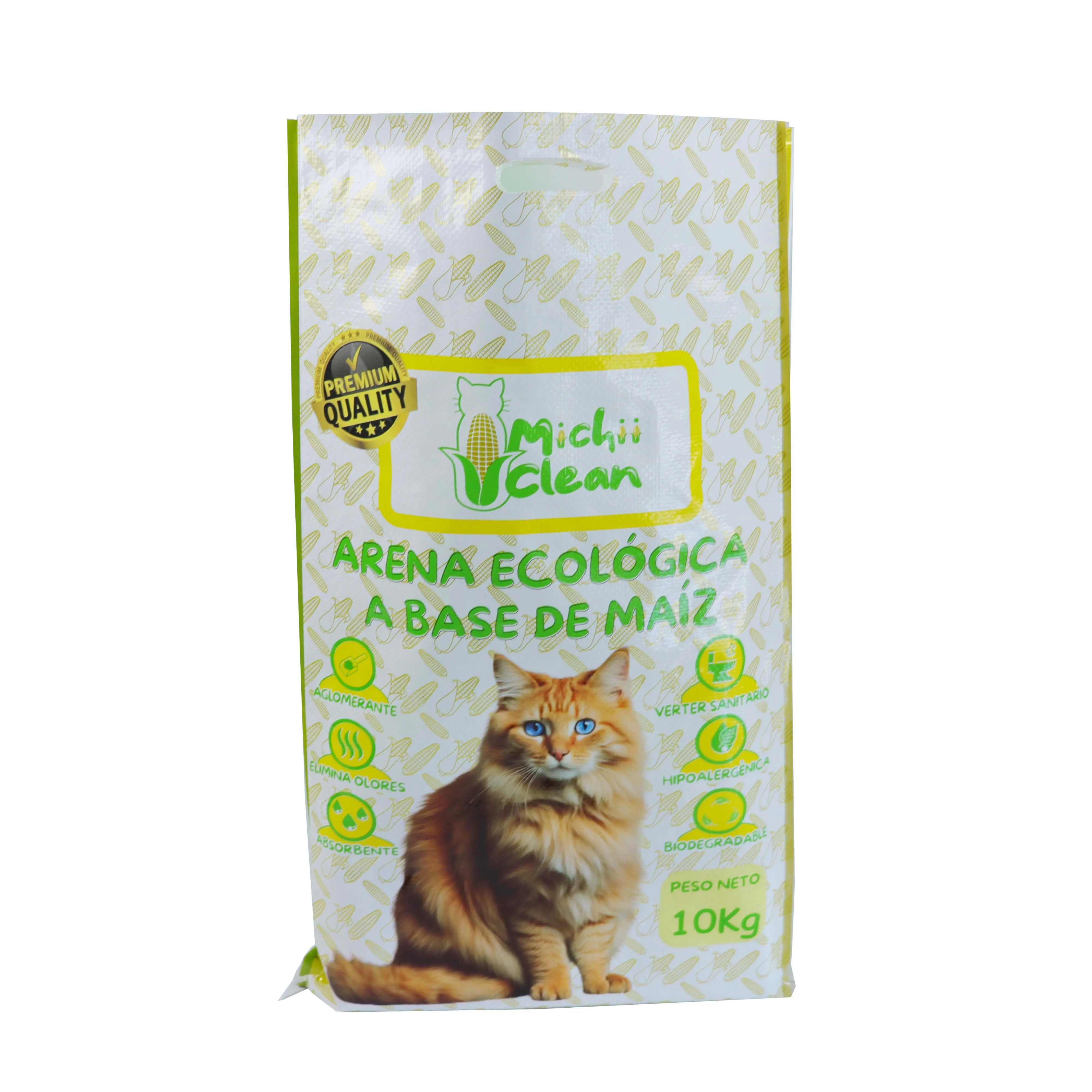 Custom design plastic cat litter food packaging 10kg poly feed bag bopp laminated woven polypropylene sacks with handle
