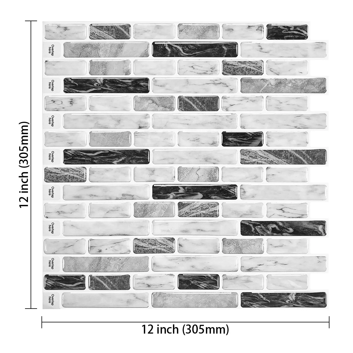 Strong Self Adhesive Mosaic Grey And White Marble  Long  Strip  Wall Tiles  Home Decor For Kitchen Bathroom Backsplash