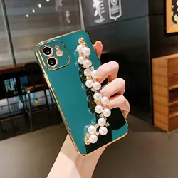 electroplate Pretty Camera Protector Flower cover Diamond Stone Pearl Bracelet Phone Case For iPhone 11 12 14 13 Pro Max Cases
