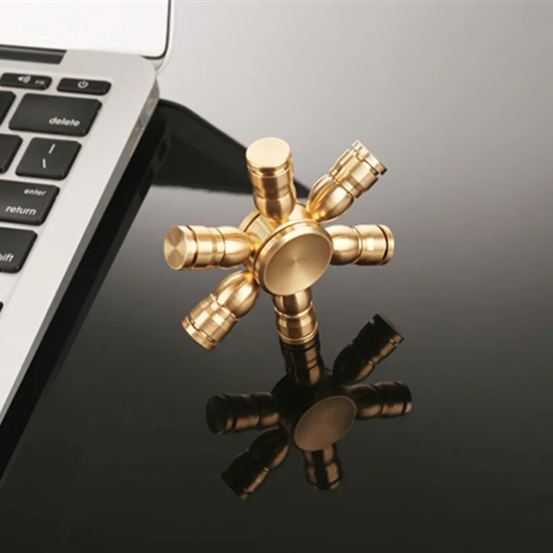 Copper Fidget Spinner 6 Arm Rotation 7 Axis Detachable Finger Spinner Decompression Toy