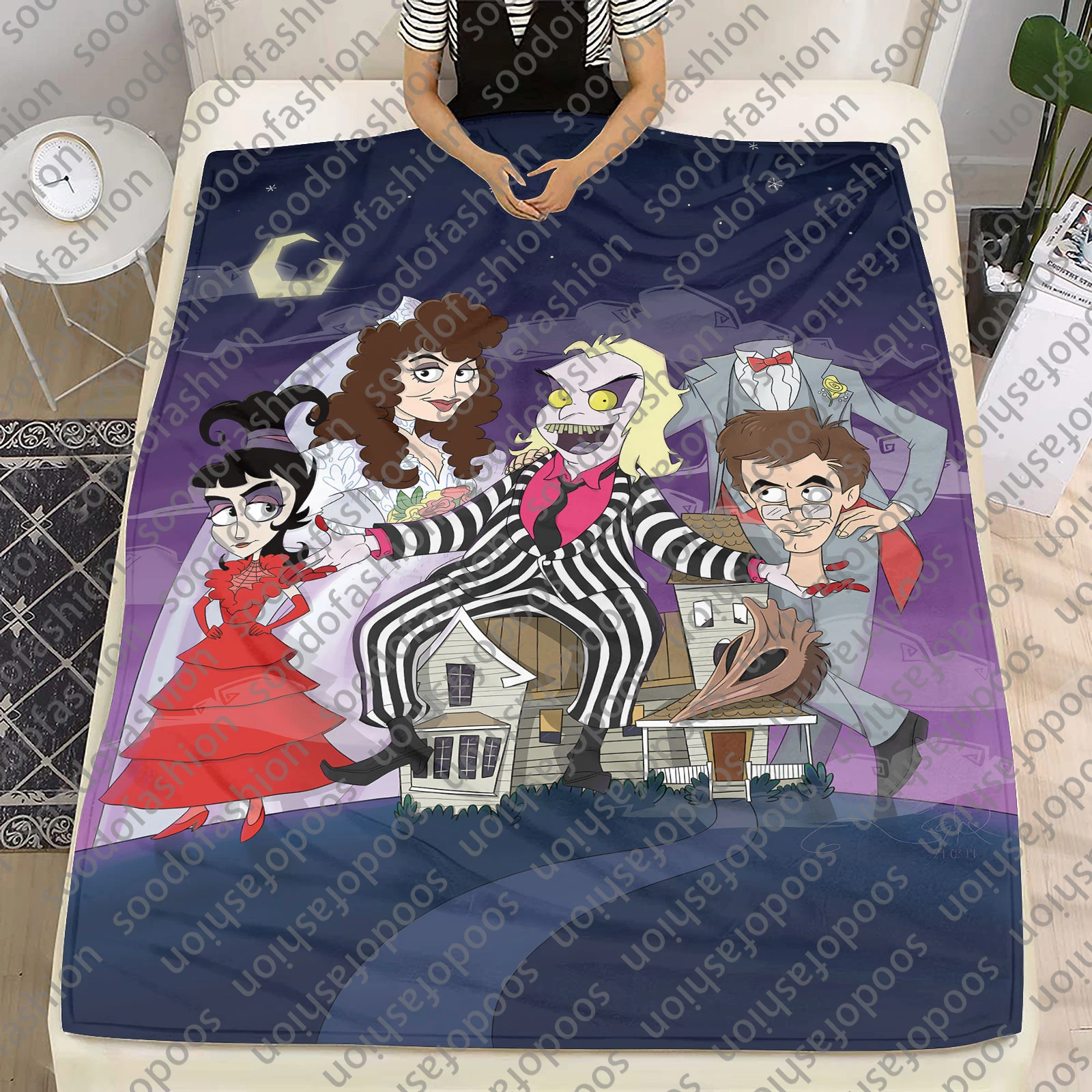 Hot Selling BEETLE JUICE fashion Film series soft blanket and Newest Polyester Thorw Blankets Beetle Juice Blanket