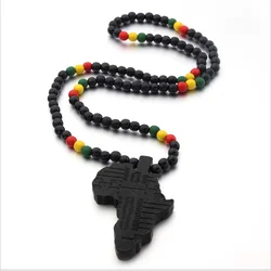 Dropshipping African Map necklace Hot Sale Wood Bead Jewelry Hiphop Necklaces for women men