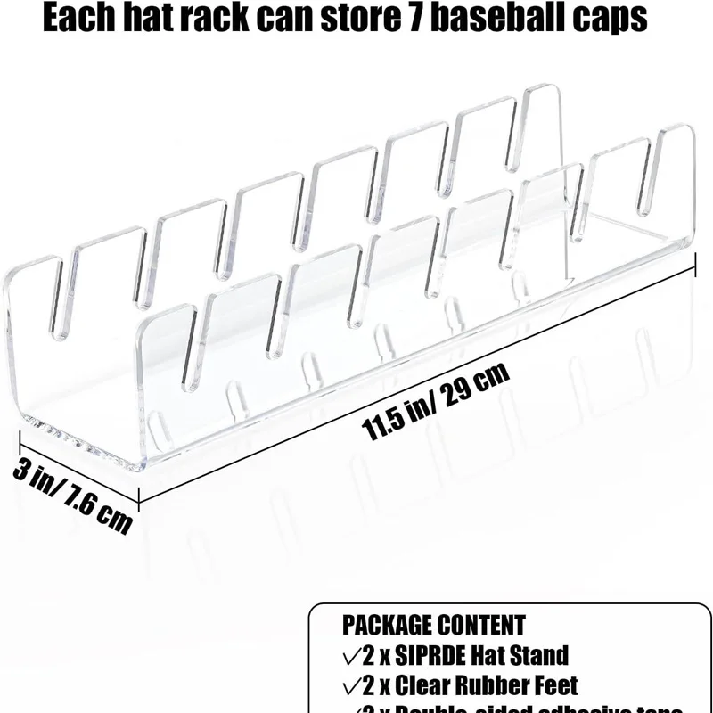 Hat Stand for Baseball Caps No Install Acrylic Hat Organizer for 14 Baseball Caps Hat Racks for Baseball Caps Display