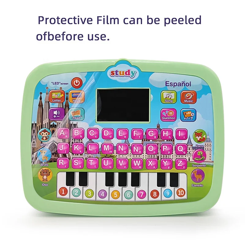 Toddlers learning pad educational toy kids multi-function Spanish tablet learning machine LED screen learning tablet with music