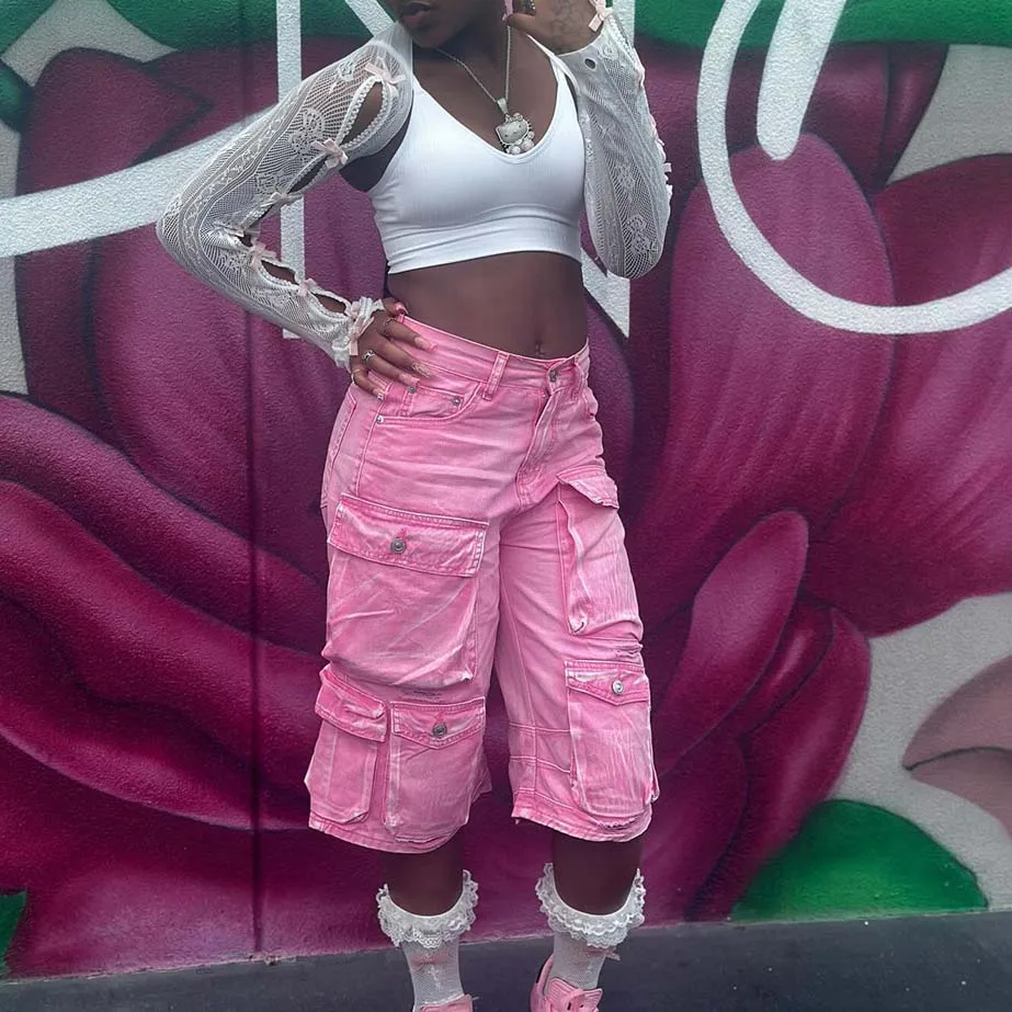 FS14336D women streetwear loose pants cargo jeans