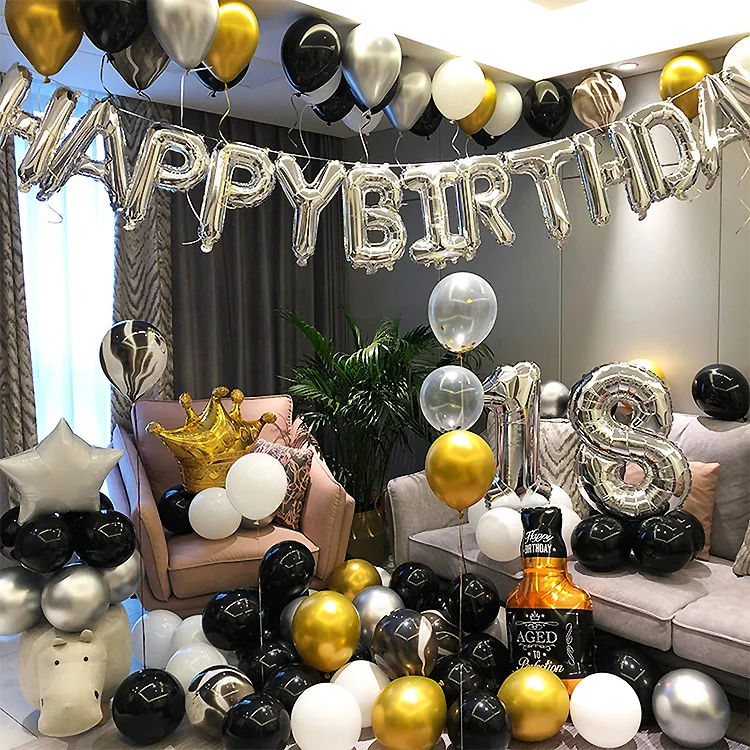 Birthday Balloons Party Decorations Set Gold Crown Helium Balloon for Girls and Boys 18th Birthday Party