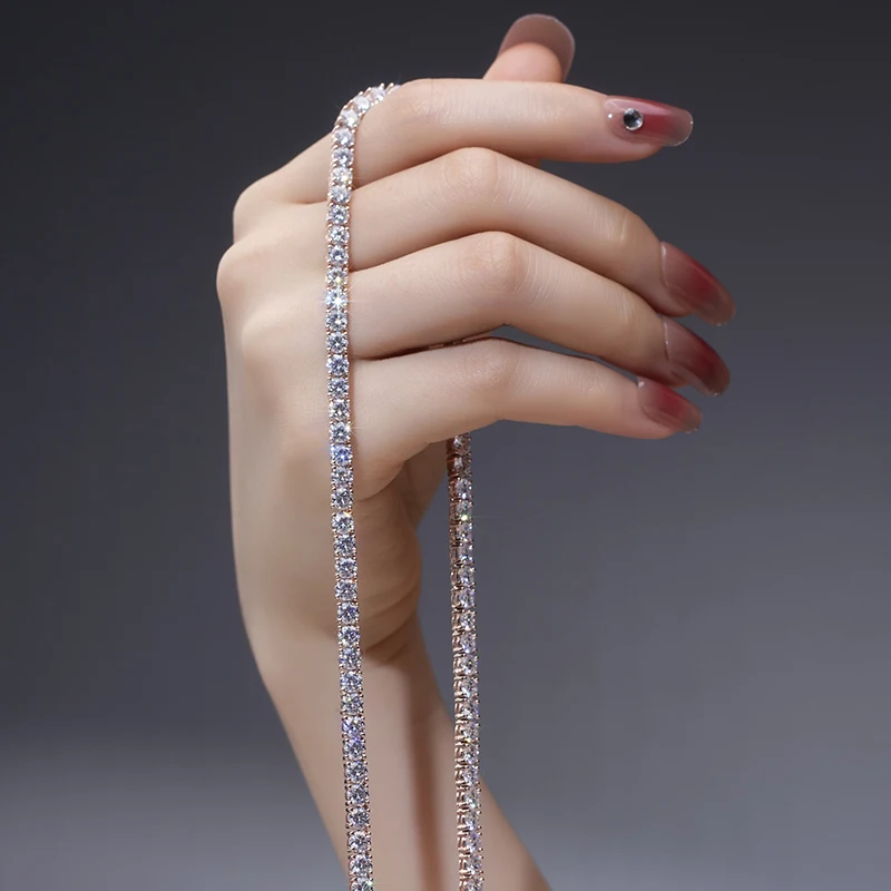 14K White/Yellow/Rose Gold Tennis Hand Set Lab Grown Diamond Chian/Necklace