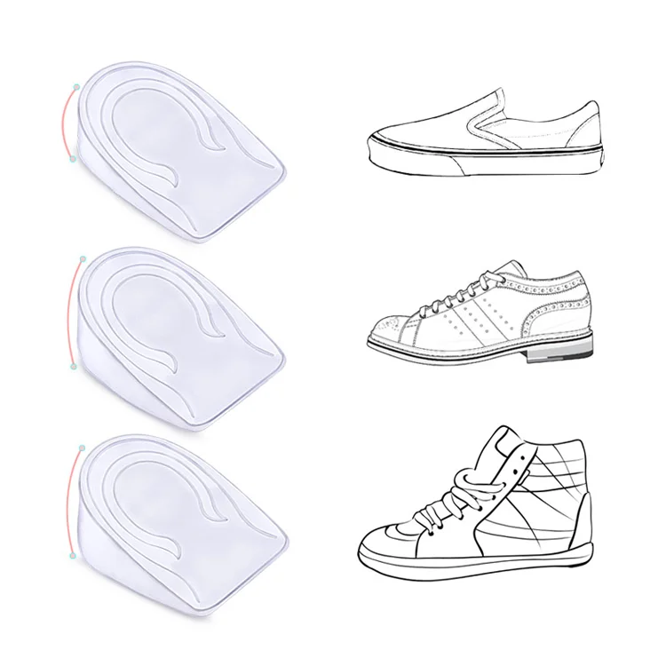 GEL Invisible Shock Absorption Pain Relief Height increase Heel Cushion Pad Height Increase Insole Heel Lifts for Shoes