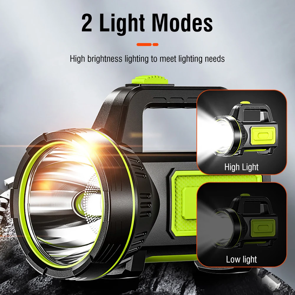 LED portable handheld flashlight IPX4 waterproof Two modes high capacity Strong light focused long-range Searchlight for Camping