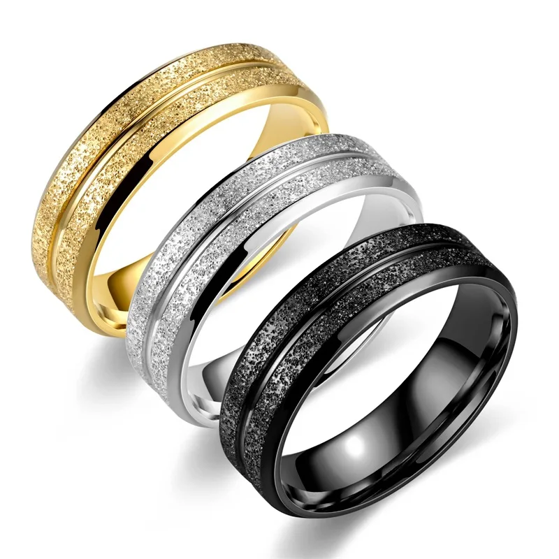 Trendy Stainless Steel Non-Fading Fashion Rings Simple Frosted Titanium Steel for Men Women 8mm Width 6mm Groove Ring Jewelry