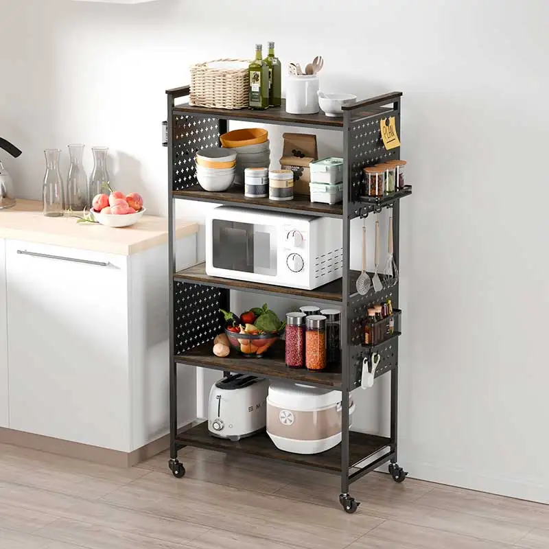 Kitchen Storage Shelf Rack Kitchen Bakers Rack Coffee Bar Table Microwave Stand With DIY Pegboard