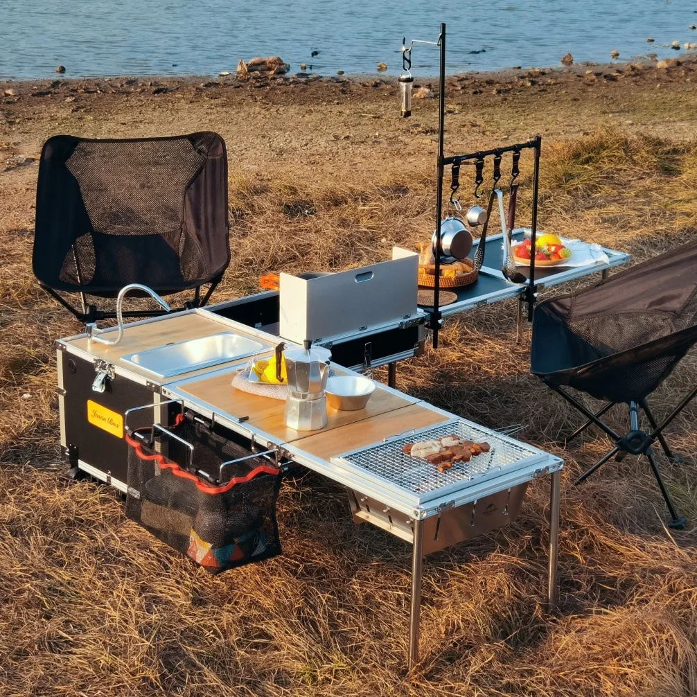 Outdoor Camping Portable Integrated Stove Cooking Folding Storage Box Self-driving Mobile Kitchenette