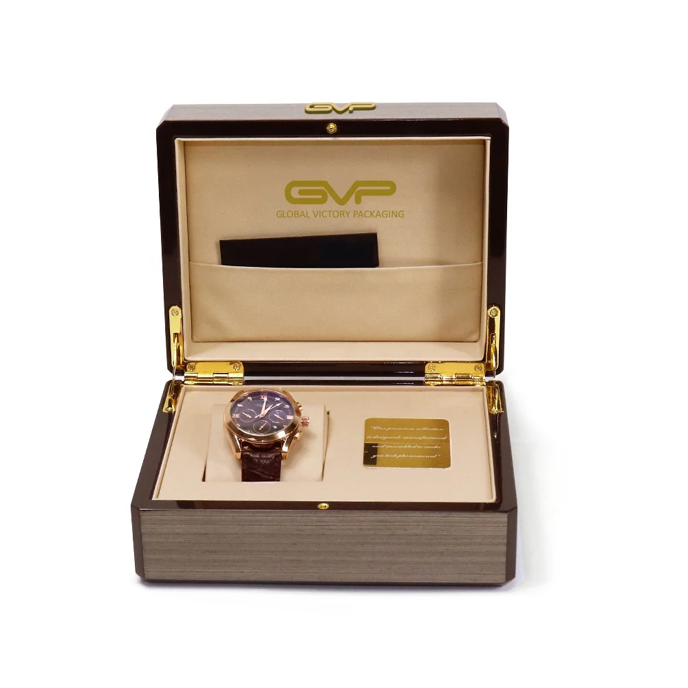 Custom High Glossy Single Wooden High end Watch Box with Pillow and Warranty card advanced