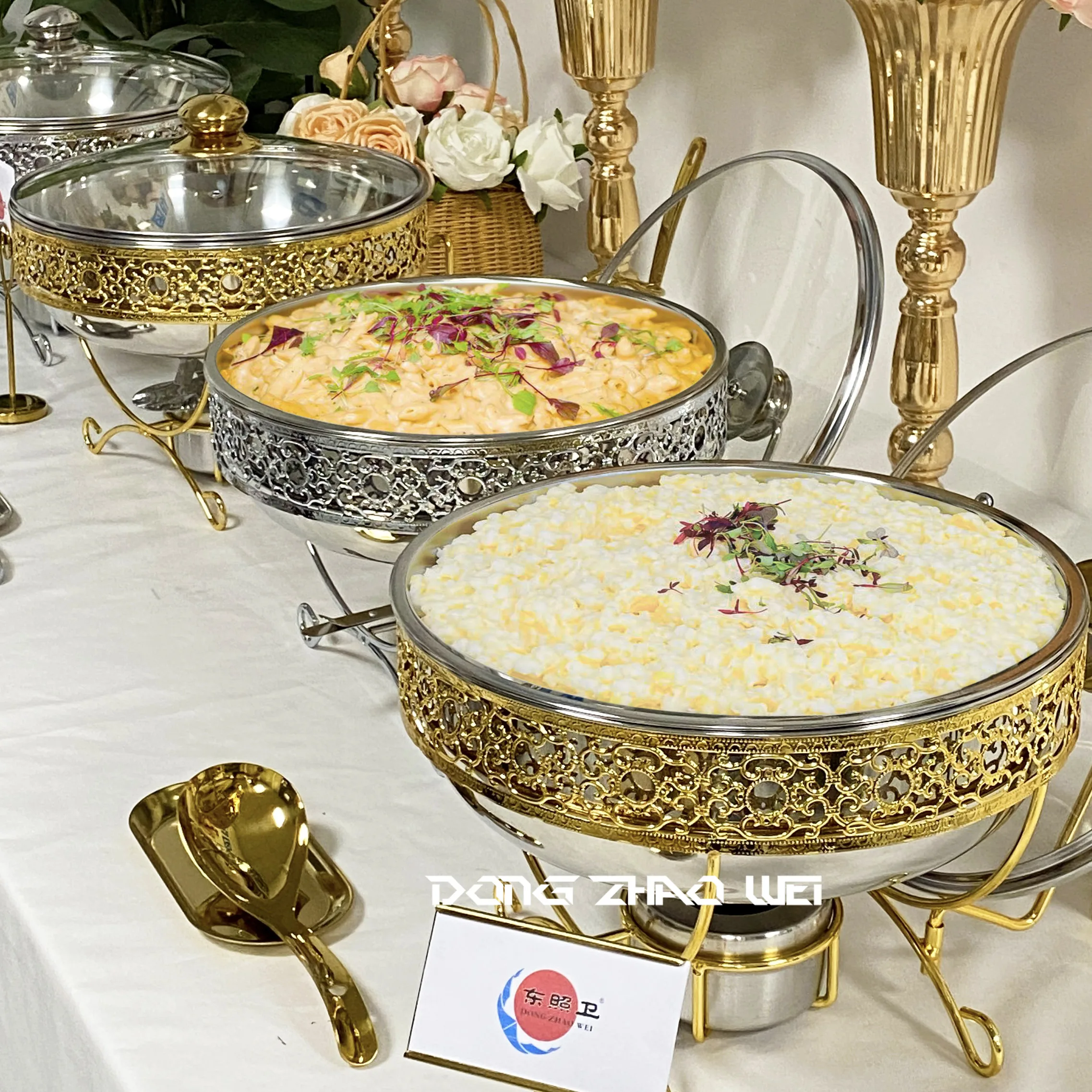 Fast Food Restaurant Equipment Food Warmer Buffet Shaffing Dishes Insulated Chafing Hot Food Display Cheffing Dish Set Luxury