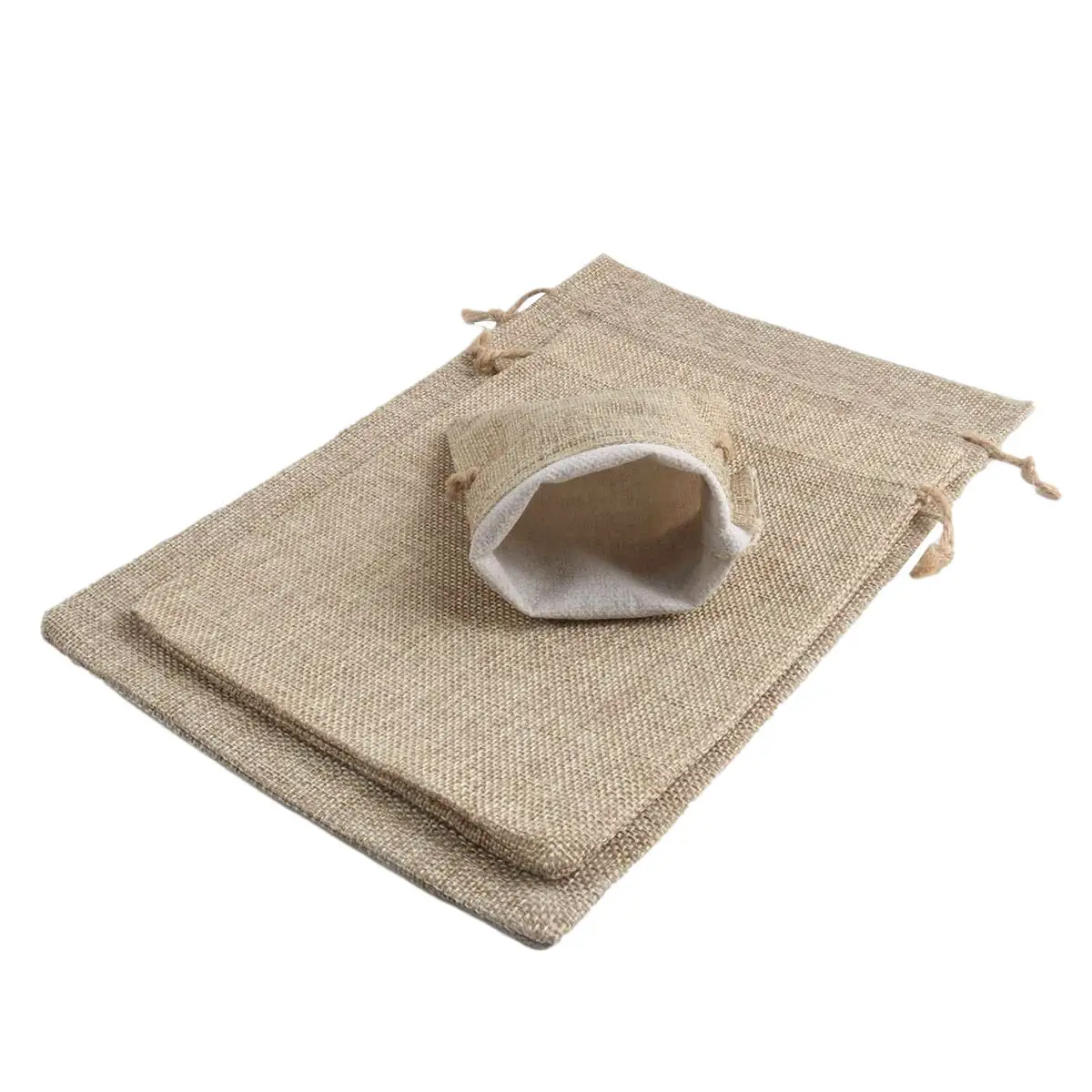 Recyclable Customized High Quality Gunny Sack Bag for Gift Jewelry Cocoa Beans Jute Hessian Jute Drawstring Pouches